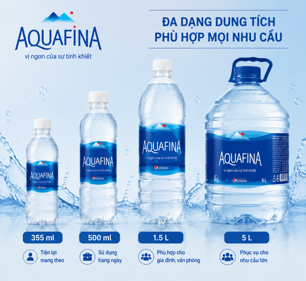 Các dung tích Nước Suối Aquafina phổ biến tại Phường Xuân Hòa