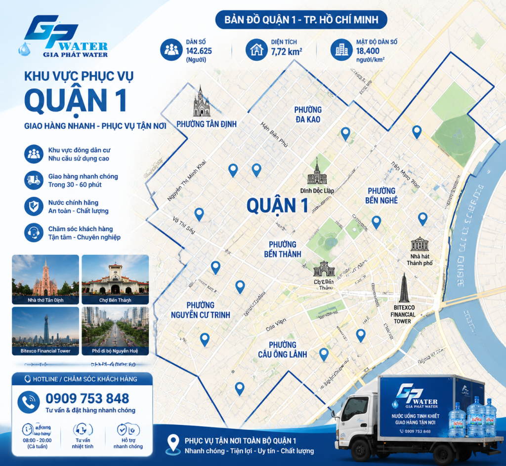 Khu vực phường Tân Định Quận 1 TP.HCM nhu cầu sử dụng nước uống đóng bình cao