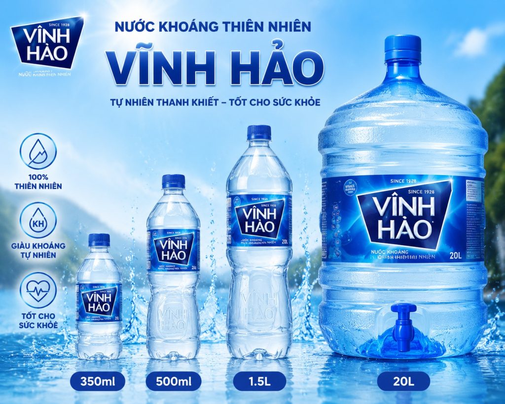 Các sản phẩm nước khoáng Vĩnh Hảo chính hãng được nhiều khách hàng lựa chọn.